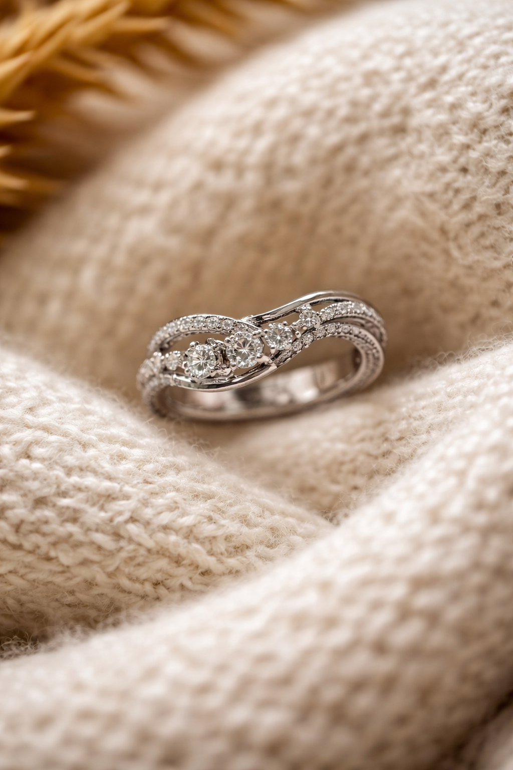 Celeste Leaf Crystal Adjustable Ring