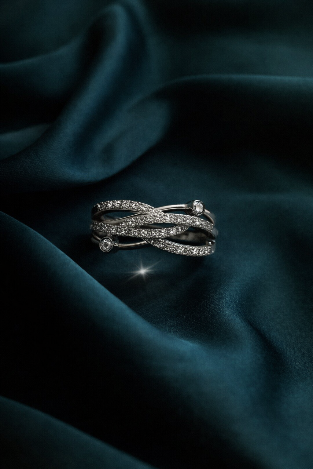 Celeste Leaf Crystal Adjustable Ring