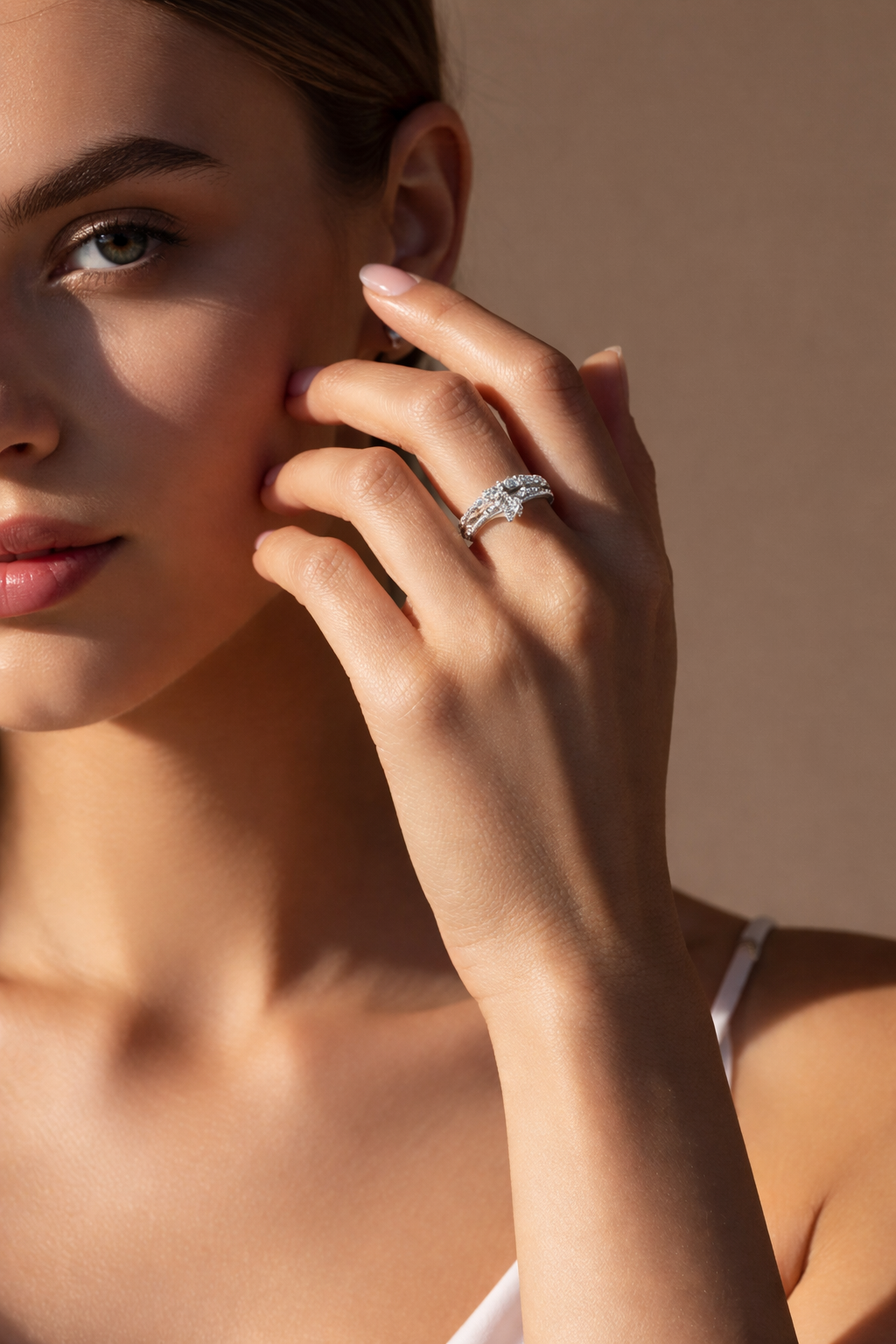 Celeste Leaf Crystal Adjustable Ring