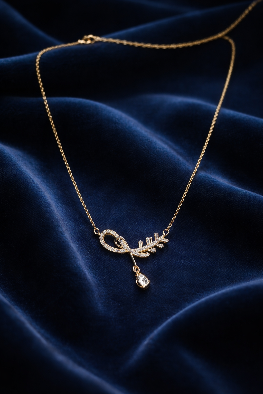 Crystal Ribbon Drop Chain – Gold Finish