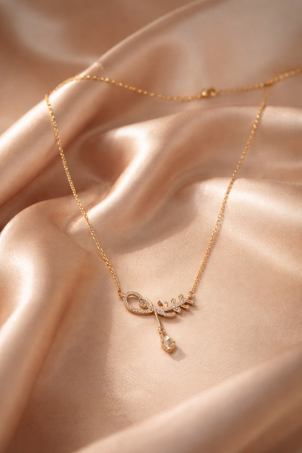 Crystal Ribbon Drop Chain – Gold Finish