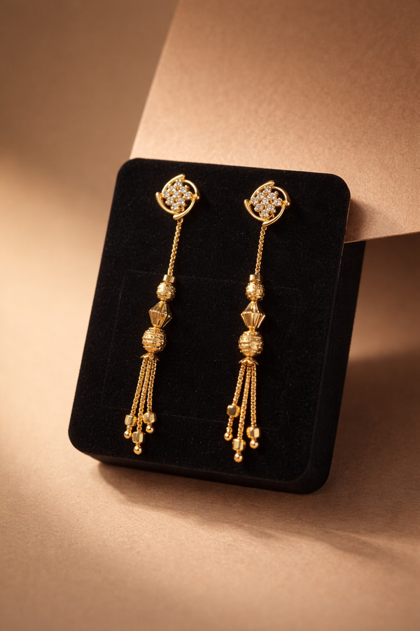 Crystal Tassel Drop Earrings – Gold Finish