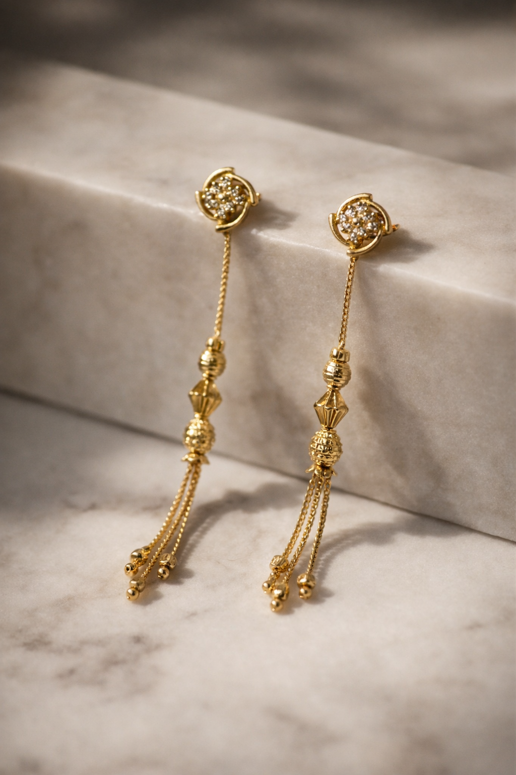 Crystal Tassel Drop Earrings – Gold Finish