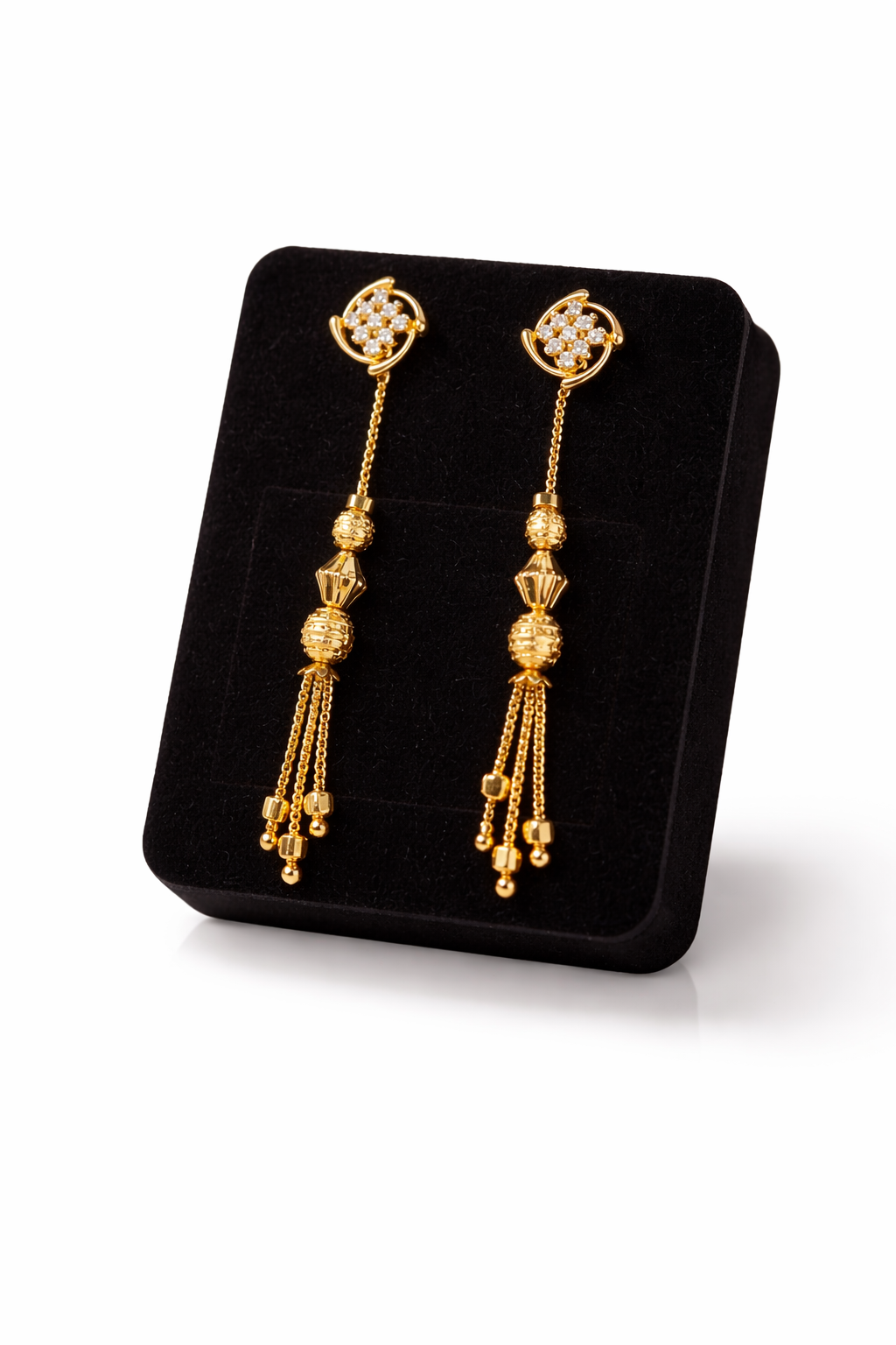 Crystal Tassel Drop Earrings – Gold Finish