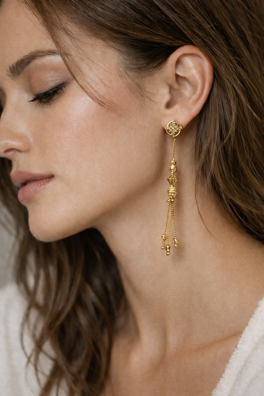 Crystal Tassel Drop Earrings – Gold Finish