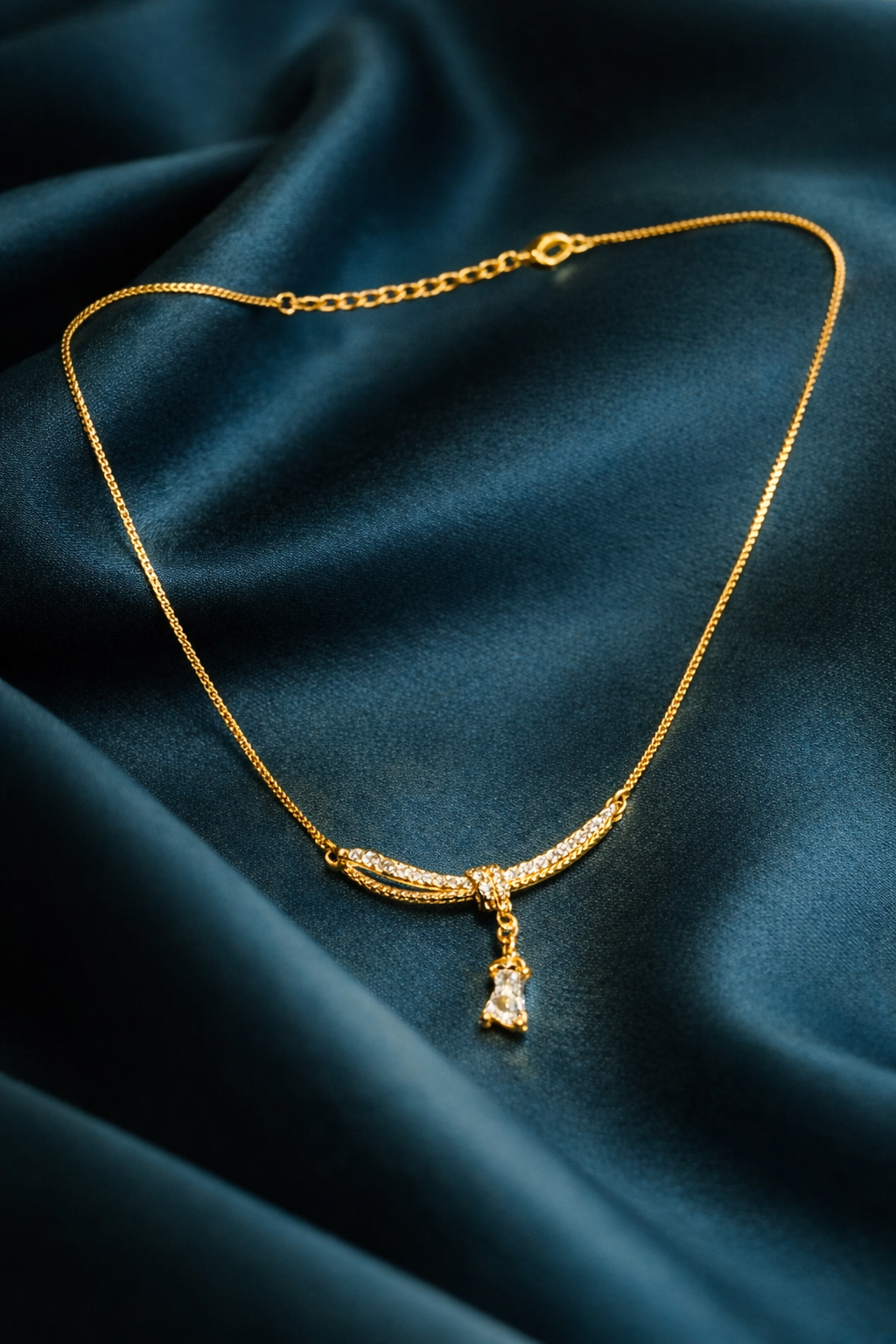 Dainty Crystal Knot Pendant Necklace – Gold Finish