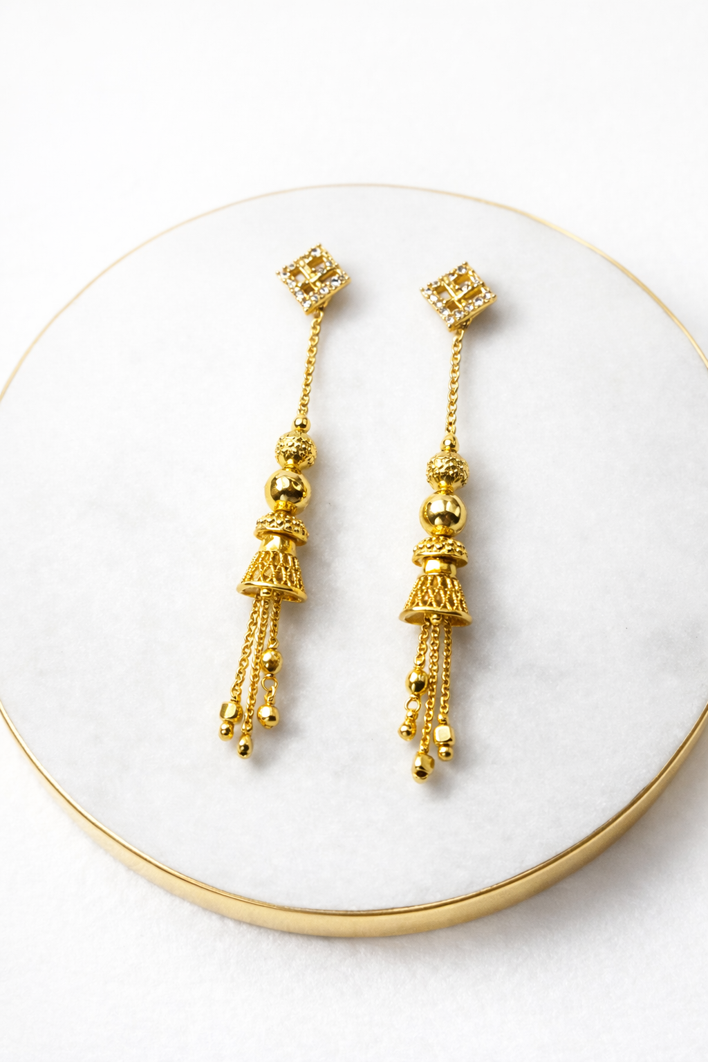 Ethnic Beaded Drop Earrings – Gold Finish
