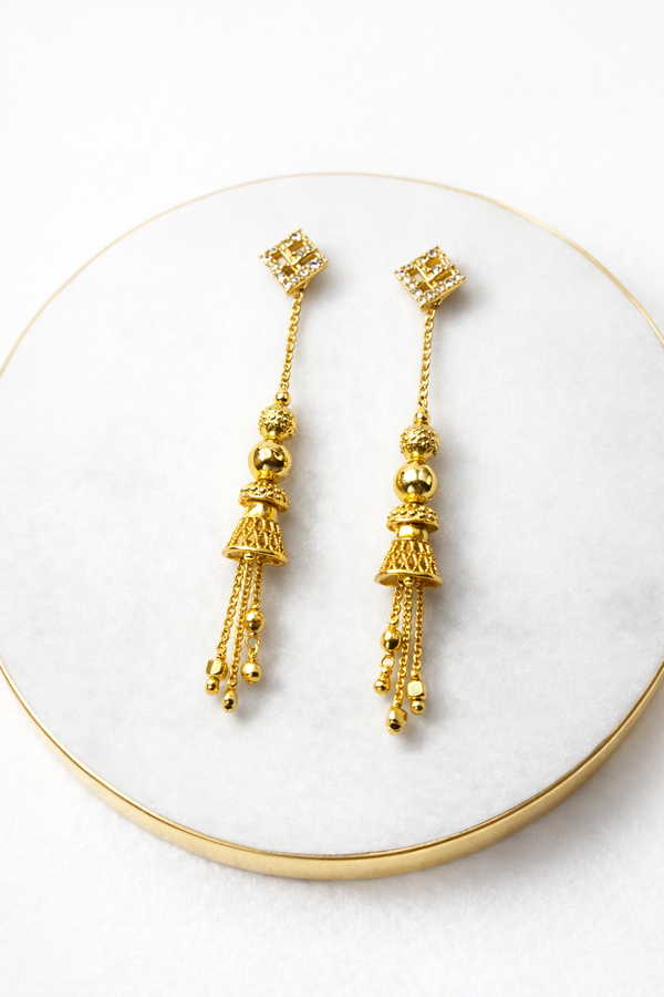 Ethnic Beaded Drop Earrings – Gold Finish