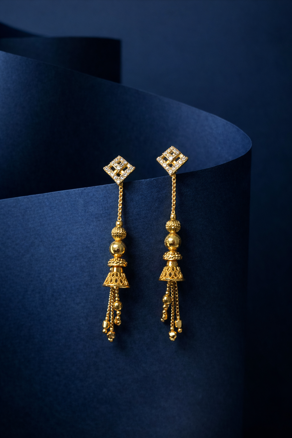 Ethnic Beaded Drop Earrings – Gold Finish