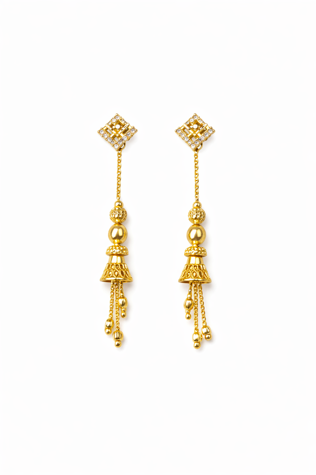 Ethnic Beaded Drop Earrings – Gold Finish
