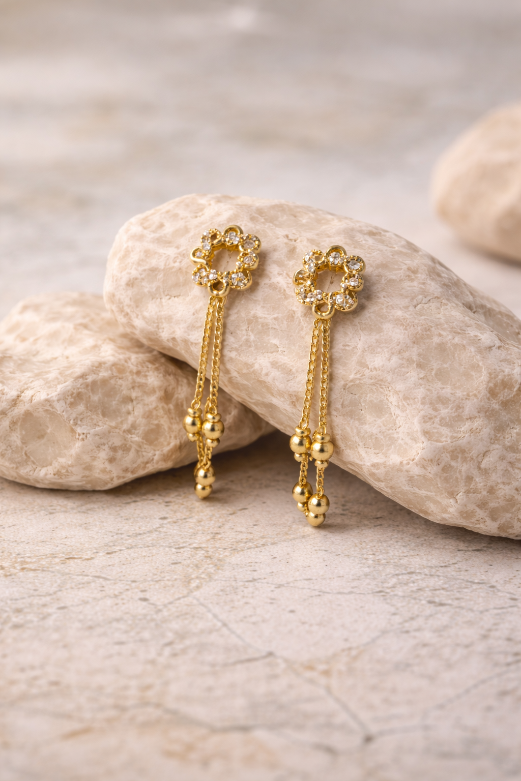Floral Halo Drop Earrings – Gold Finish