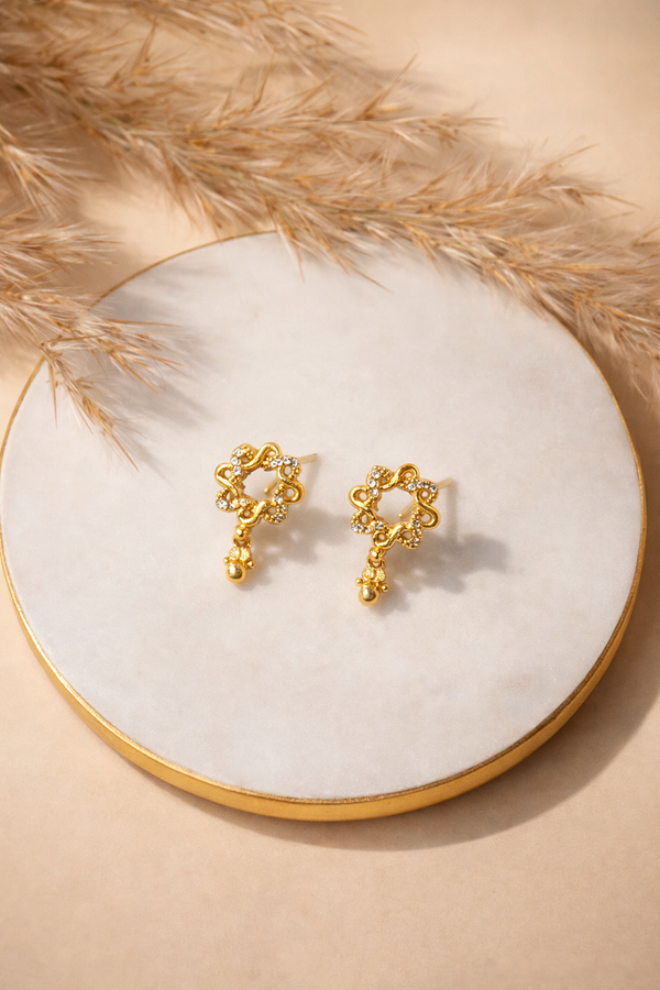 Floral Halo Drop Earrings – Gold Finish