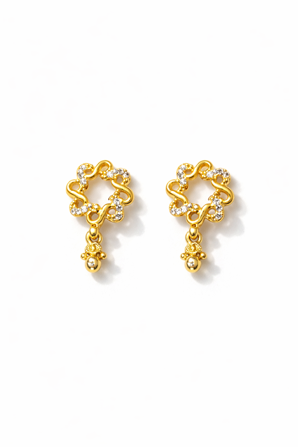 Floral Halo Drop Earrings – Gold Finish