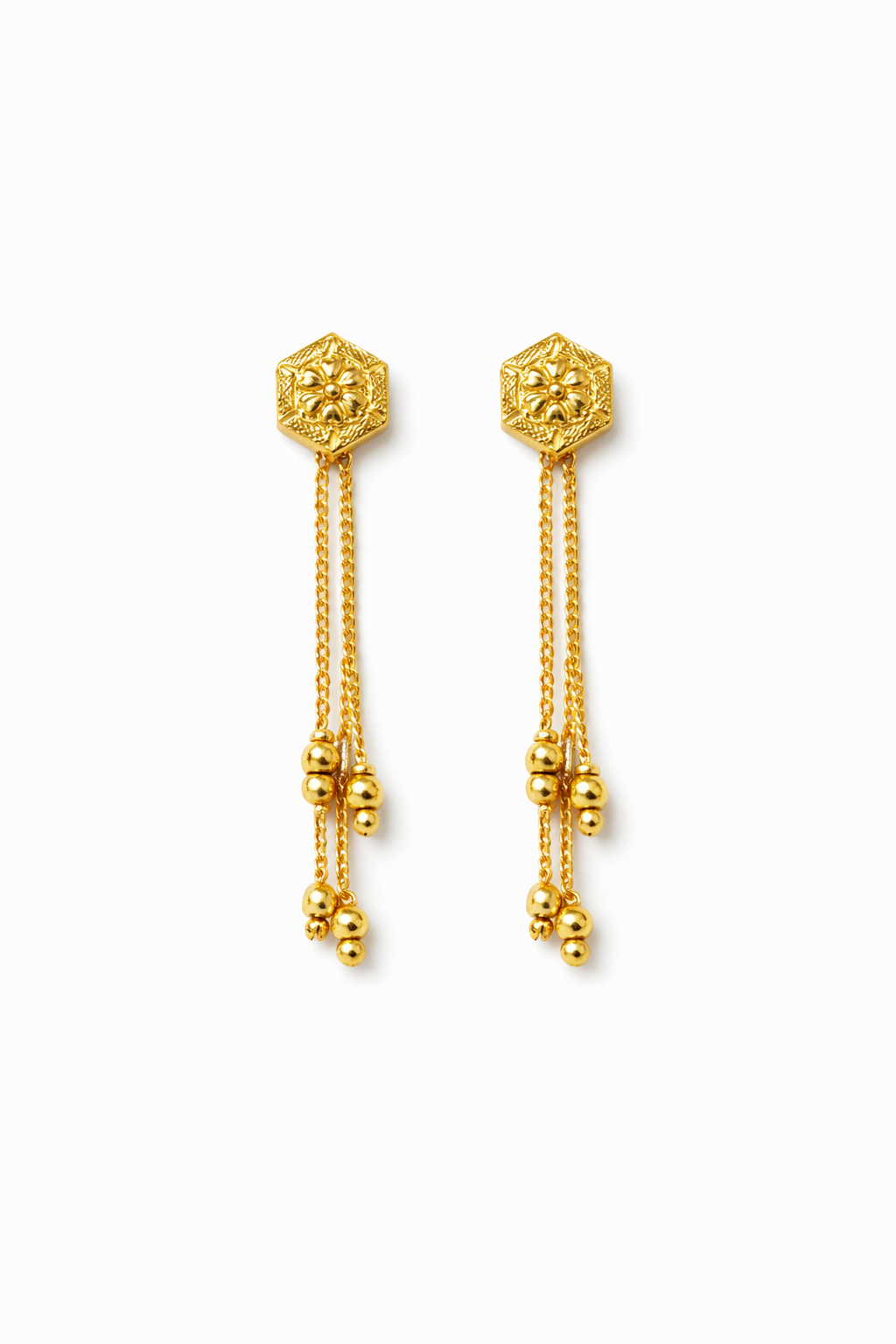 Hexagon Crystal Tassel Earrings – Gold Finish