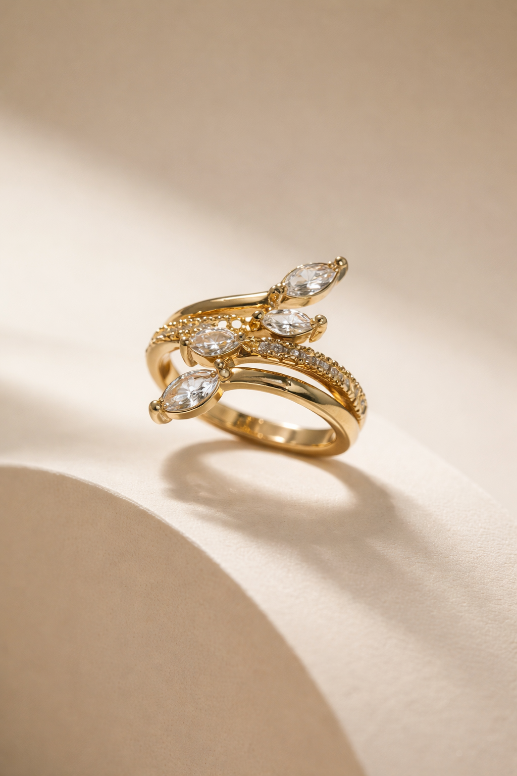 Leaf Crystal Open Ring – Gold Finish