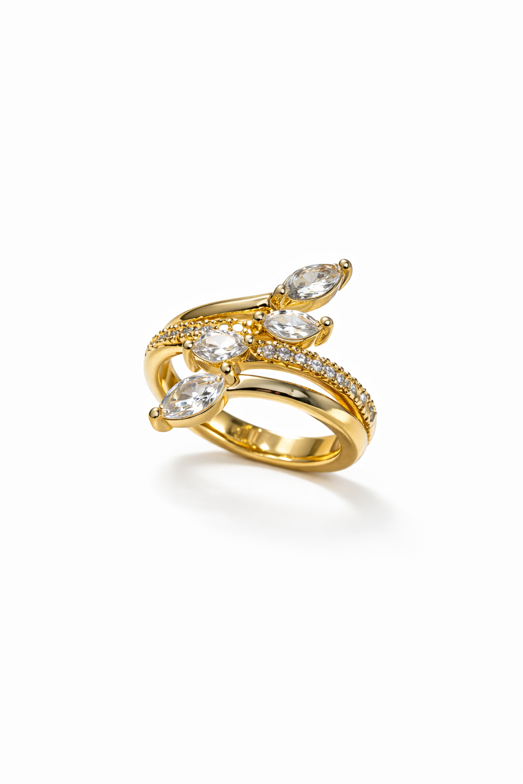 Leaf Crystal Open Ring – Gold Finish