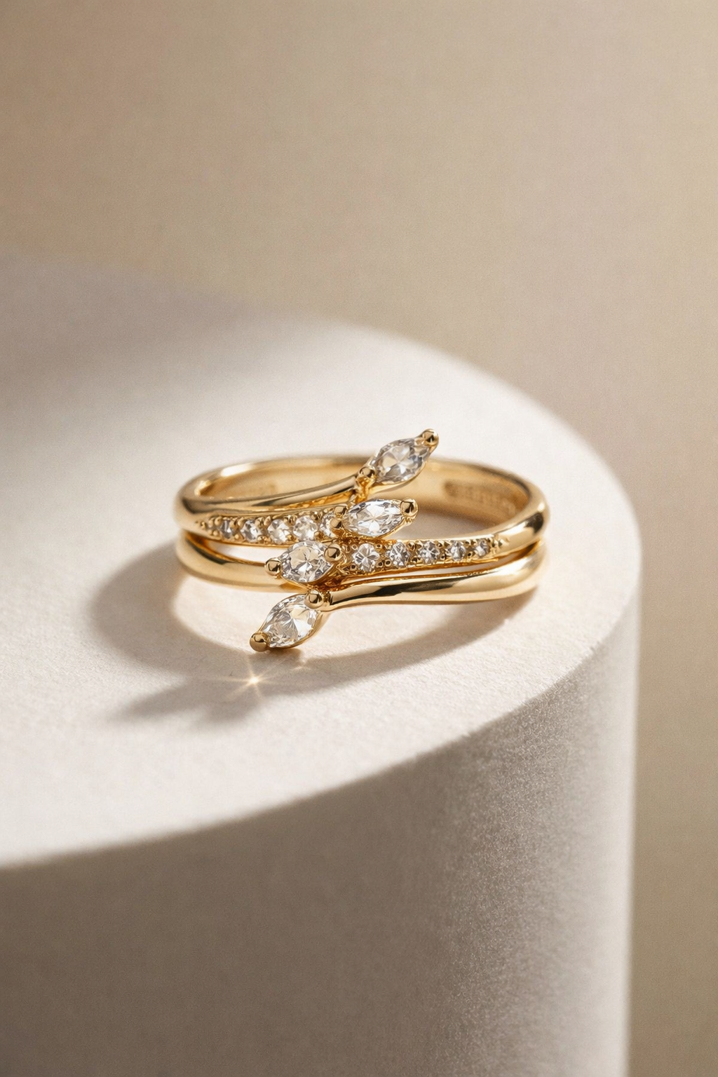 Leaf Crystal Open Ring – Gold Finish
