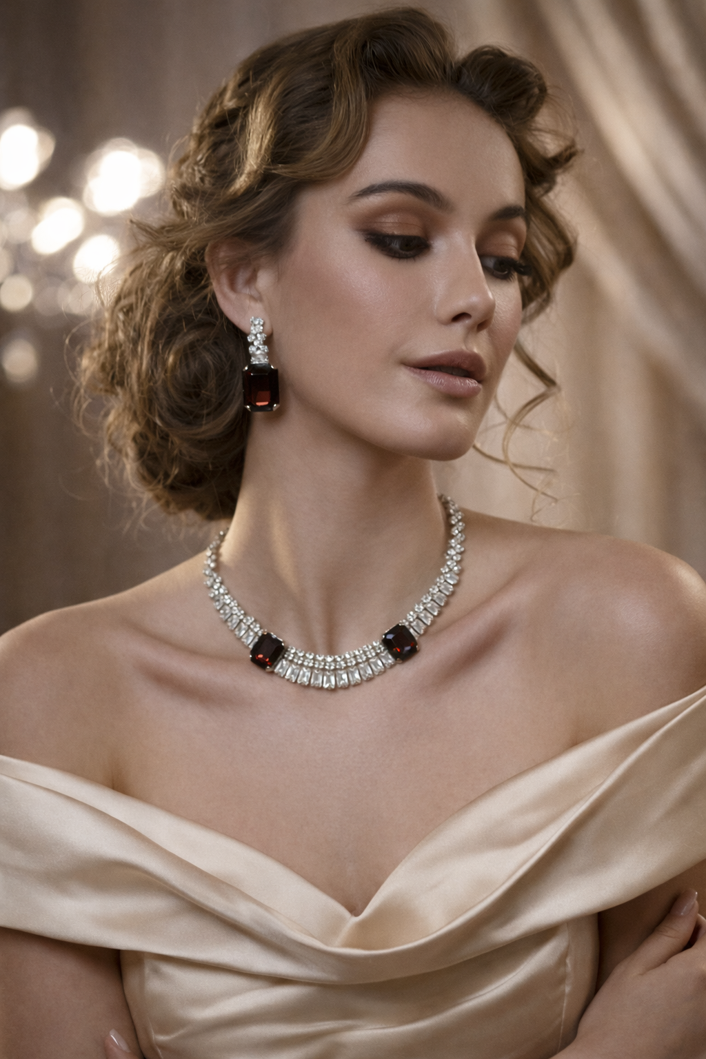 Midnight Ruby Crystal Bar Necklace Set