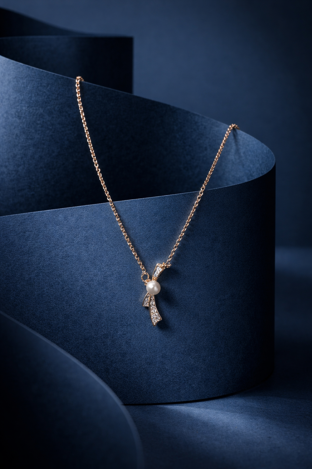 Pearl Bow Pendant Necklace – Gold Finish