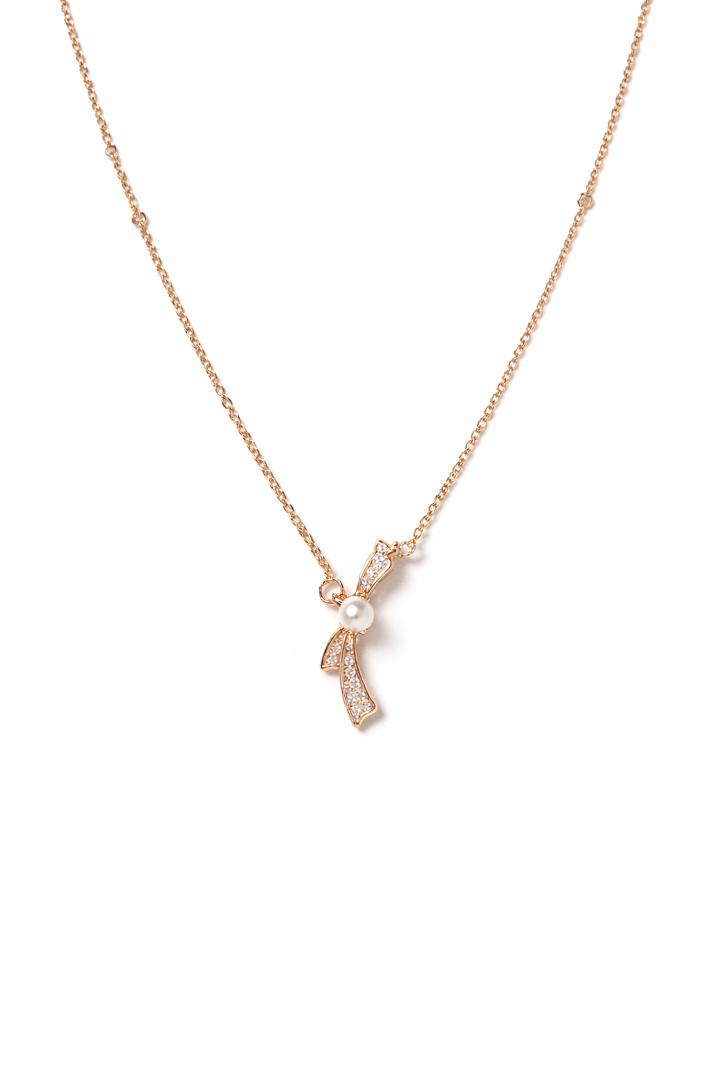 Pearl Bow Pendant Necklace – Gold Finish