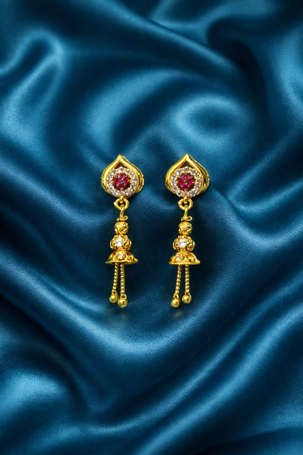 Ruby Teardrop Ethnic Drop Earrings – Gold Finish