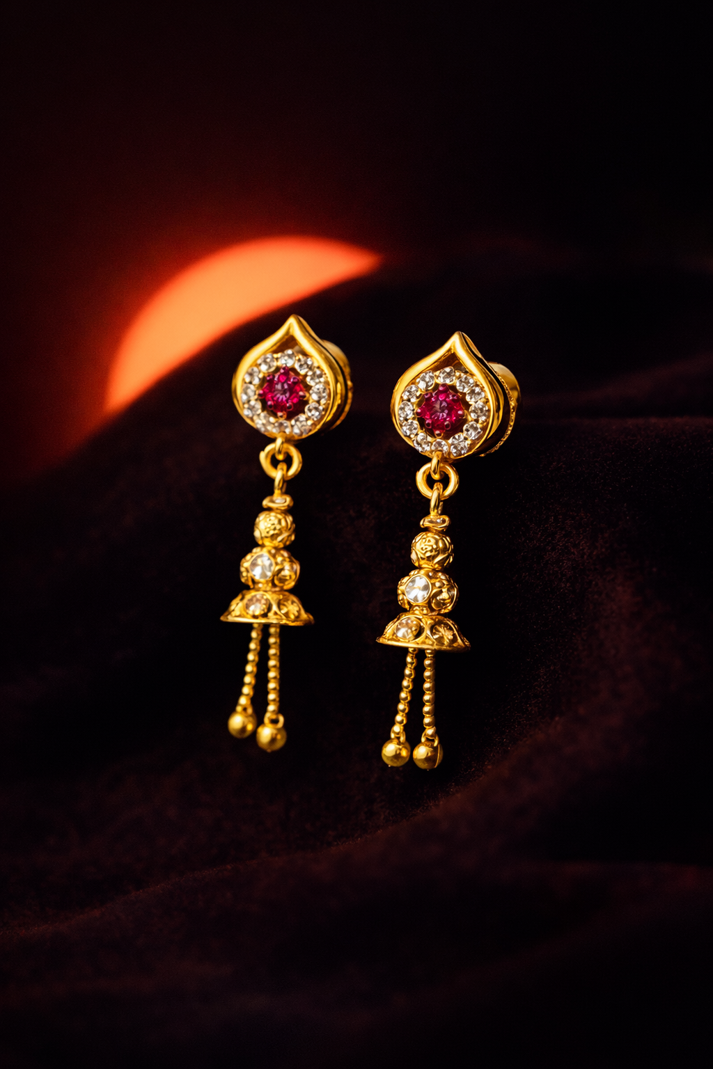 Ruby Teardrop Ethnic Drop Earrings – Gold Finish