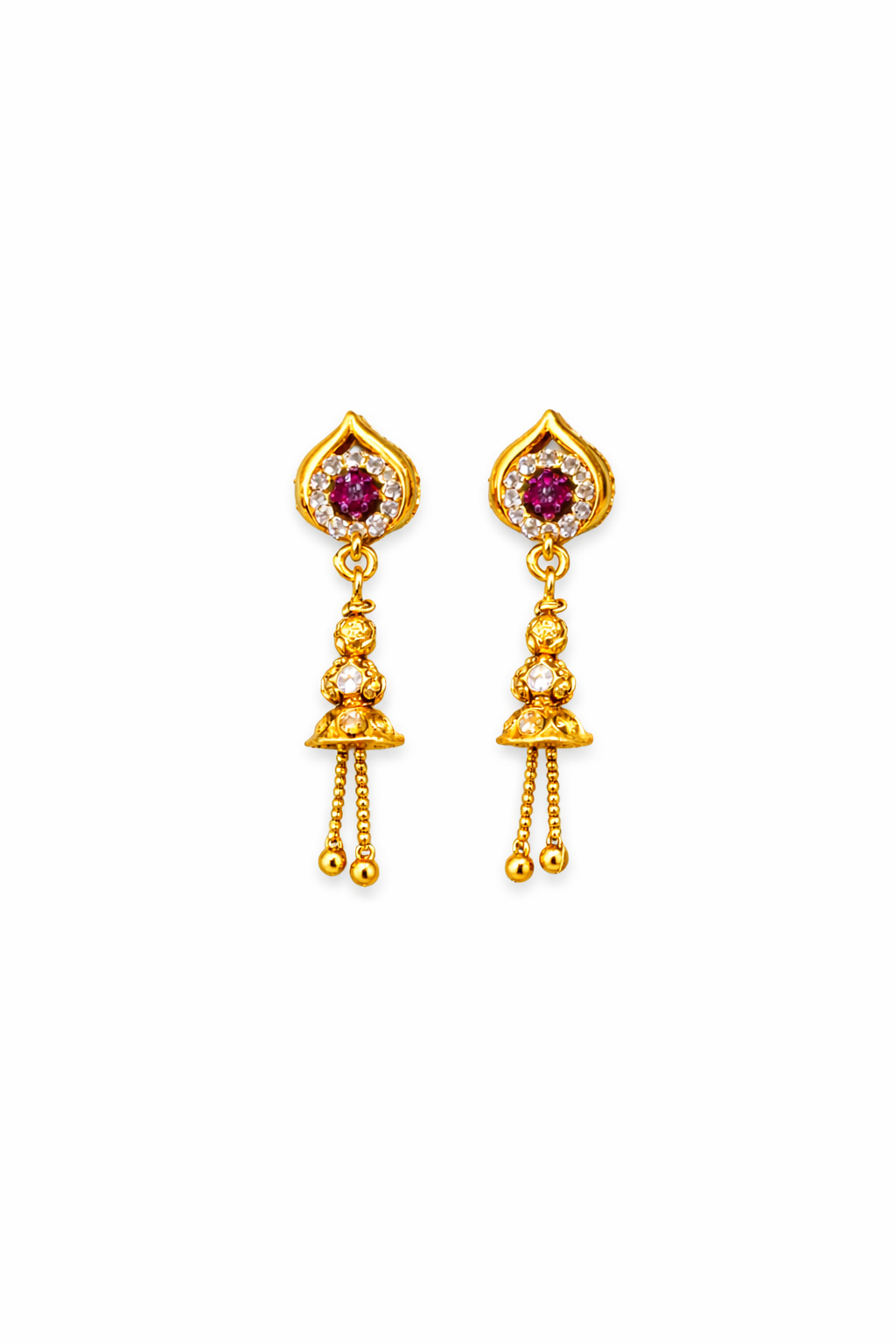 Ruby Teardrop Ethnic Drop Earrings – Gold Finish