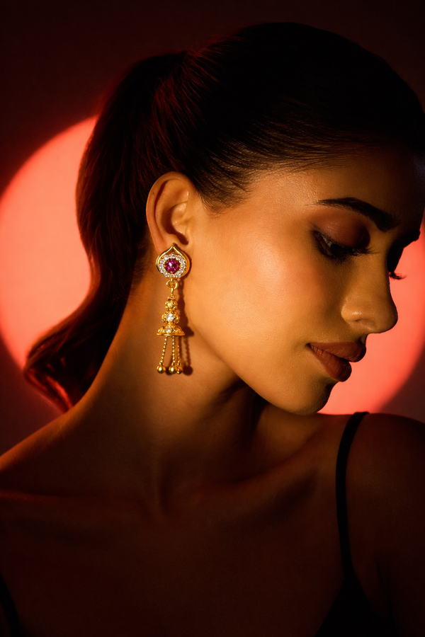 Ruby Teardrop Ethnic Drop Earrings – Gold Finish