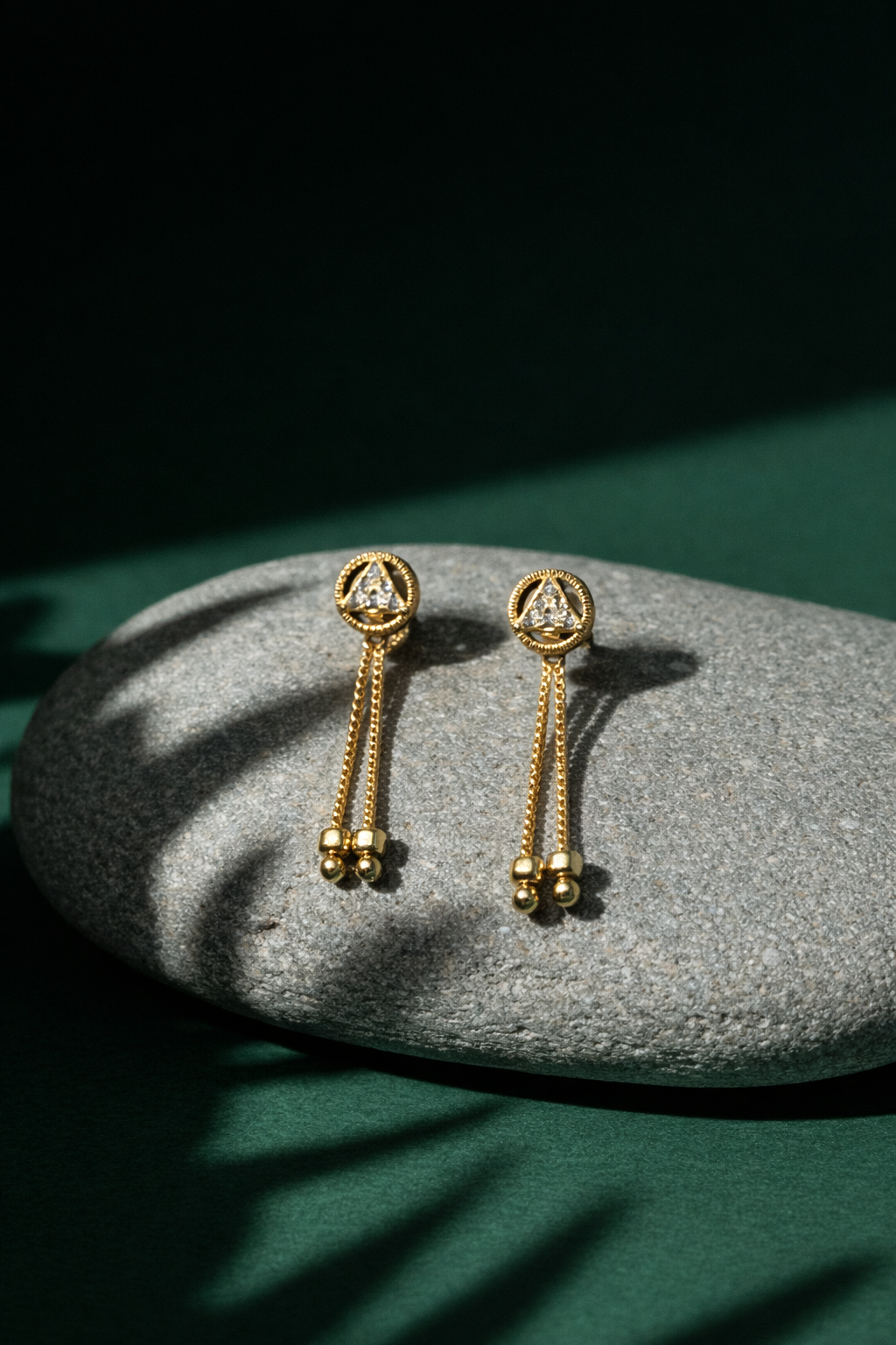 Triangle Crystal Tassel Earrings – Gold Finish
