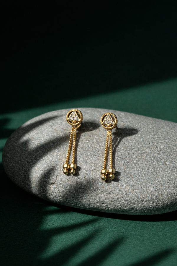 Triangle Crystal Tassel Earrings – Gold Finish