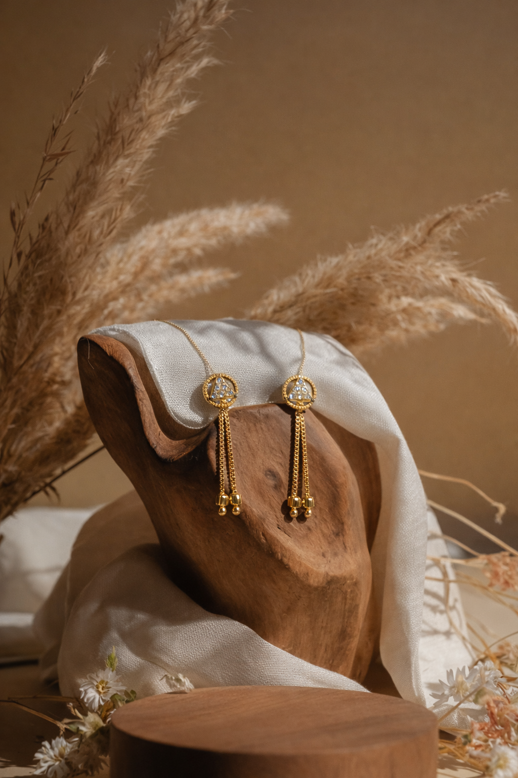 Triangle Crystal Tassel Earrings – Gold Finish