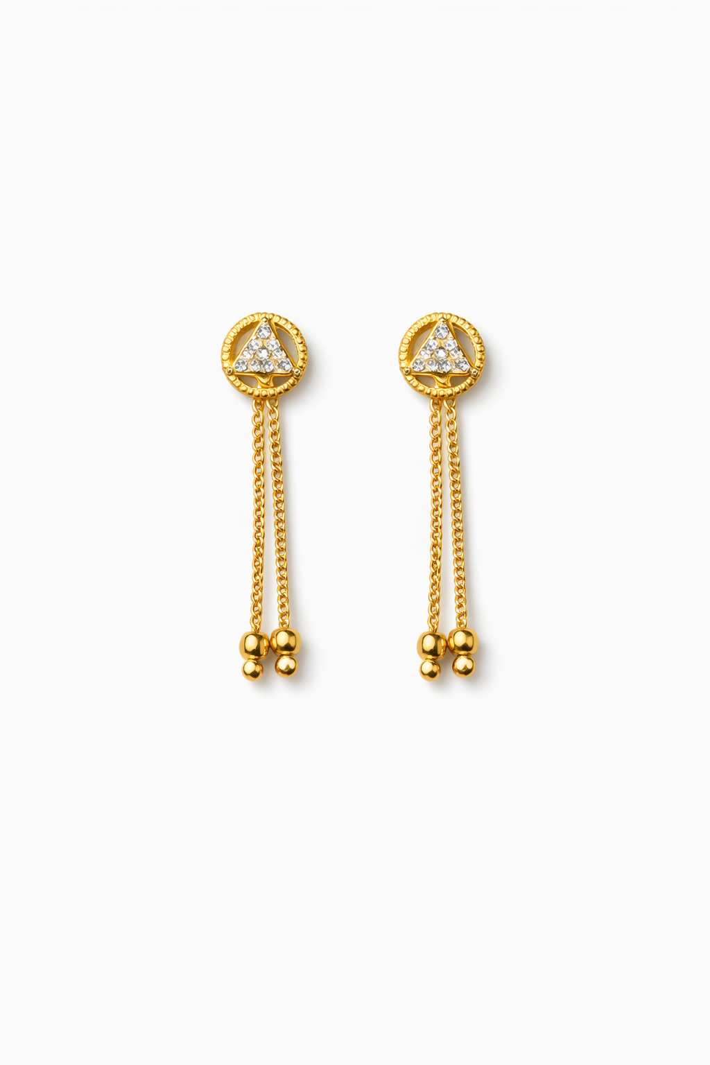 Triangle Crystal Tassel Earrings – Gold Finish