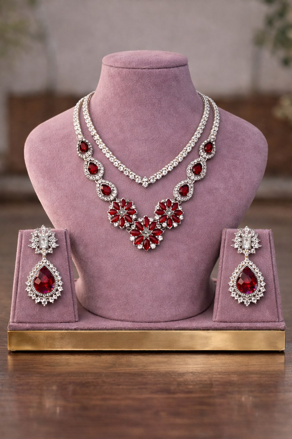 Blush Pink Floral Statement Necklace Set